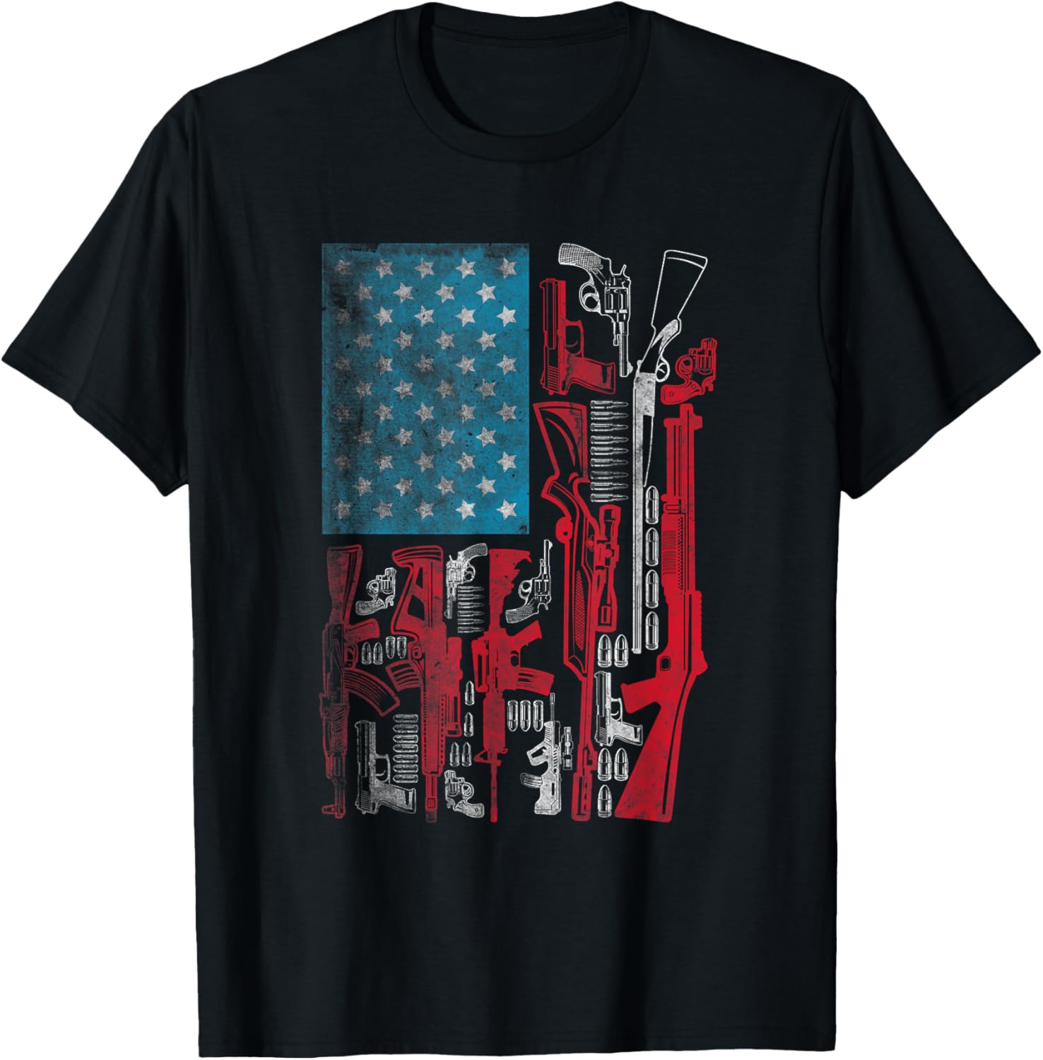 American Flag Guns Riffles Bullets Us Flag Weapon Ammo Lover T Shirt