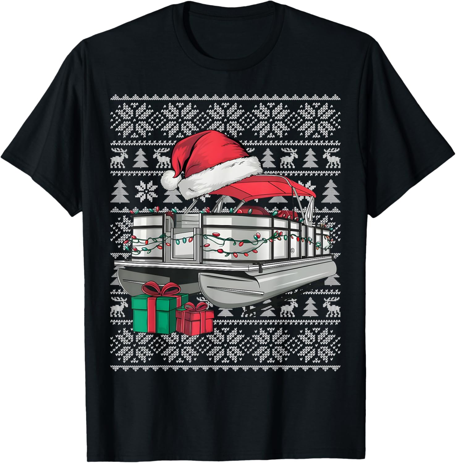 Xmas Sweater Style Ugly Santa Hat Pontoon Boat