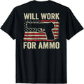 Will Work Ammo Usa Flag 45 Pistol Funny Gun On Back T