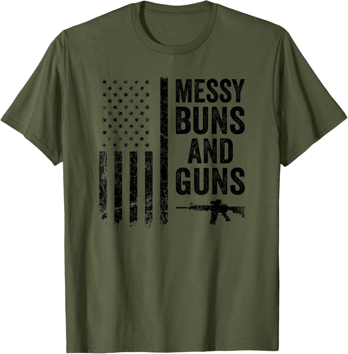 Messy Buns Guns Funny Womens Usa Camo Flag Gun Lover