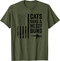 Cats Guns Messy Buns Funny Womens Usa Camo Flag Gun