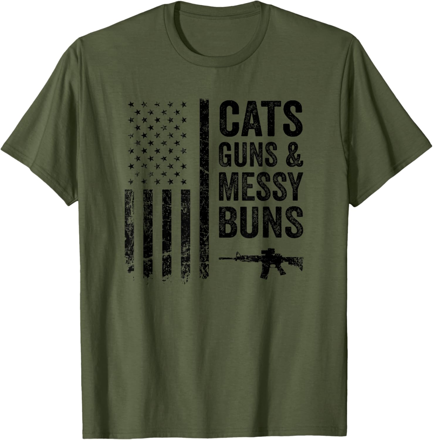 Cats Guns Messy Buns Funny Womens Usa Camo Flag Gun