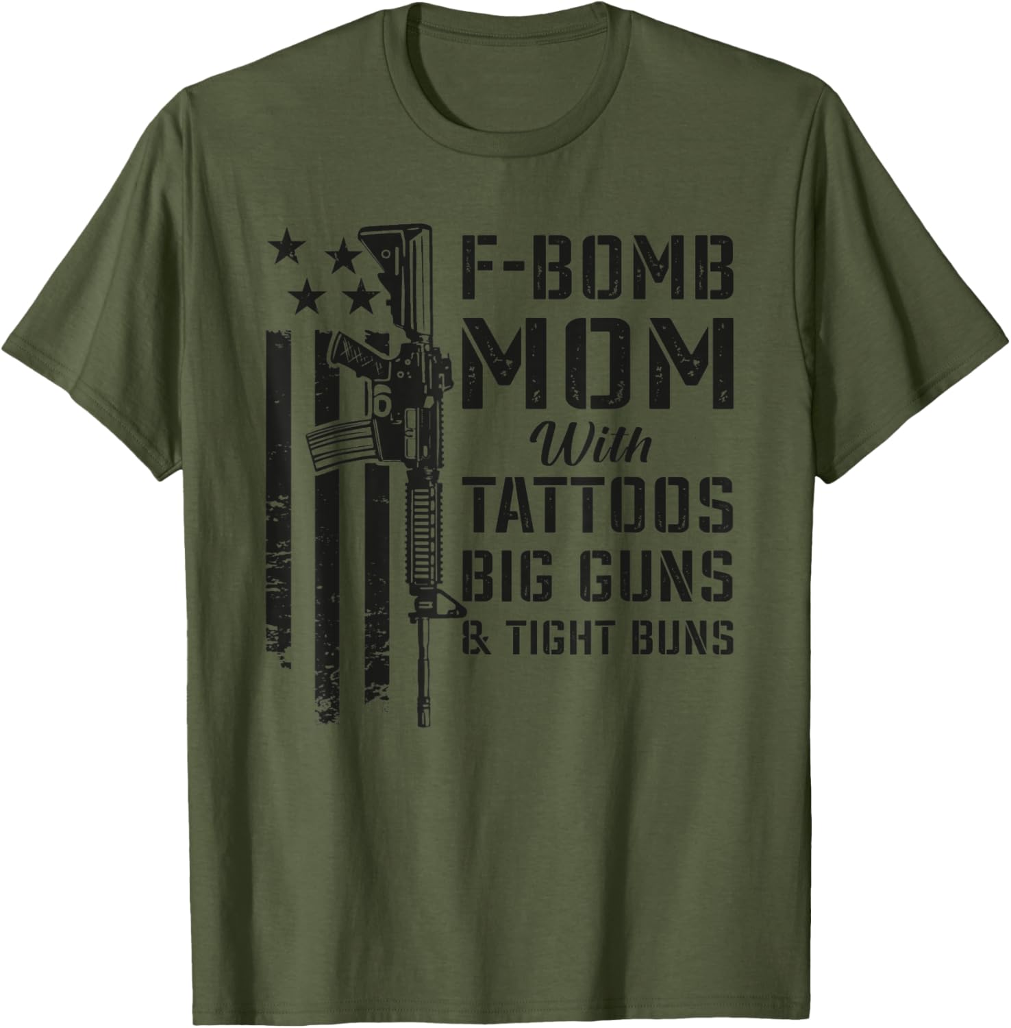 F Bomb Mom Tattoos Big Guns Tight Buns Funny Camo Gun