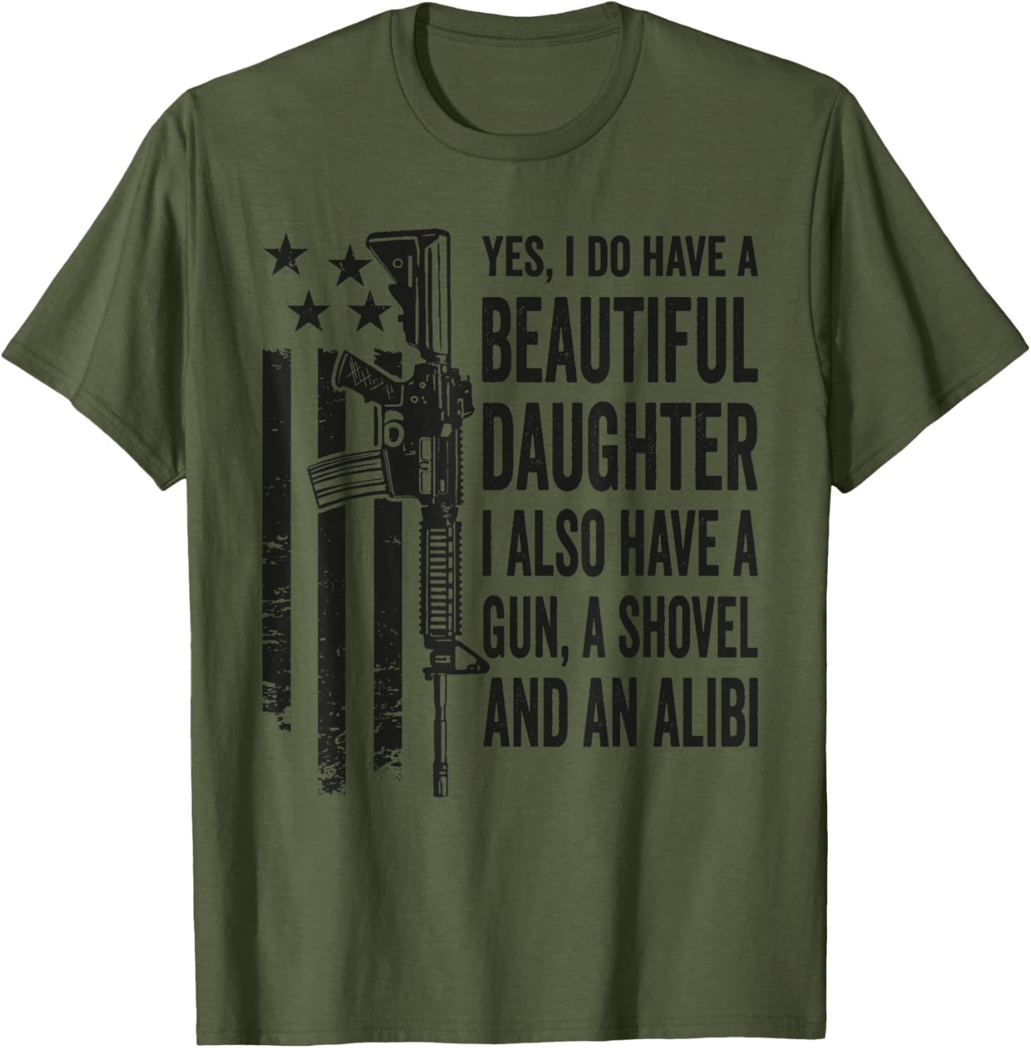 Funny Daughter Gun Shovel Alibi Camo Mom Dad Guns Joke