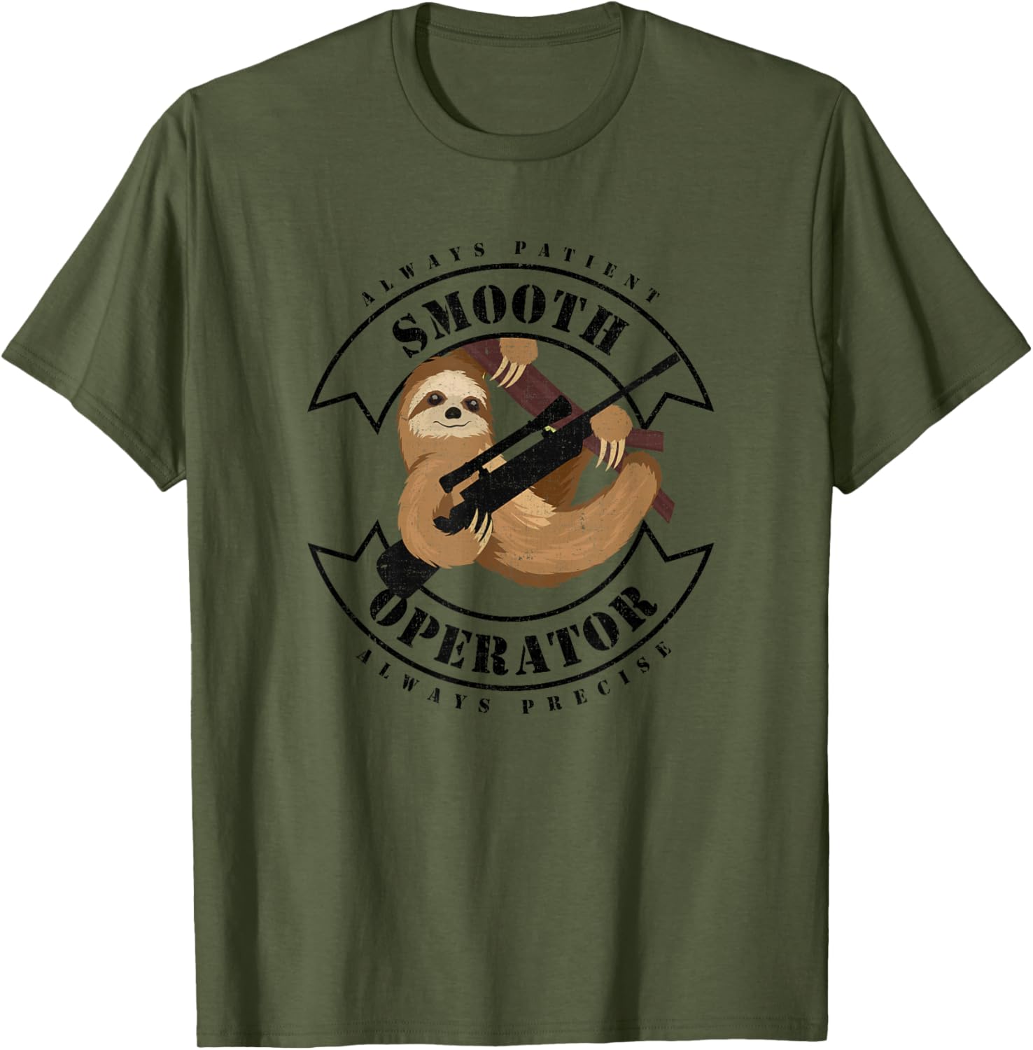 Tactical Sloth Tees Sloth Sniper Smooth Operator T Shirt Green Crew Neck