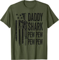 Daddy Shark Pew Mens Father Guns Joke Funny Dad Gun