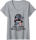 Womens Dogs Coffee Guns Freedom Funny Womens Gun Owner Dog V Neck