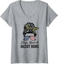 Womens Dogs Guns Messy Buns Funny Pro Gun Dog Lover V Neck