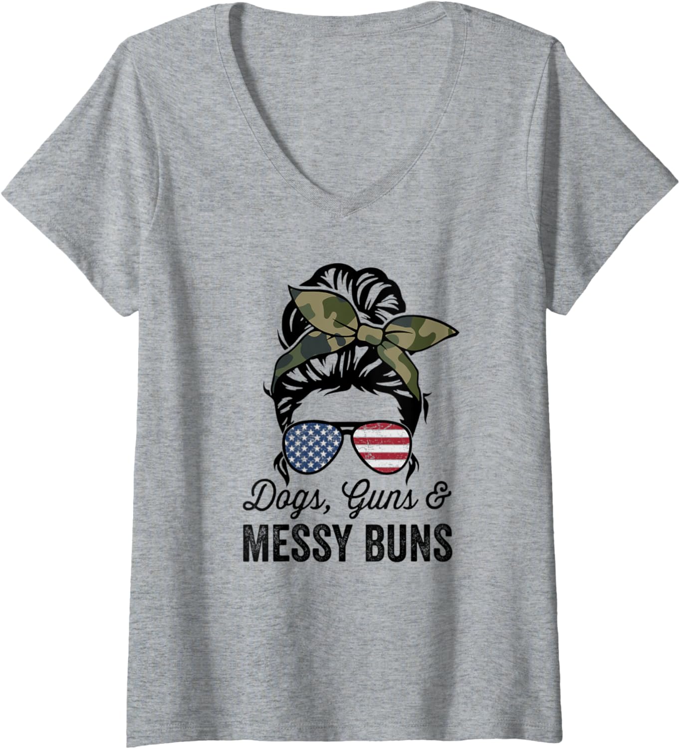 Womens Dogs Guns Messy Buns Funny Pro Gun Dog Lover V Neck