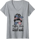 Womens Coffee Guns Messy Buns Funny Pro Gun American Womens V Neck