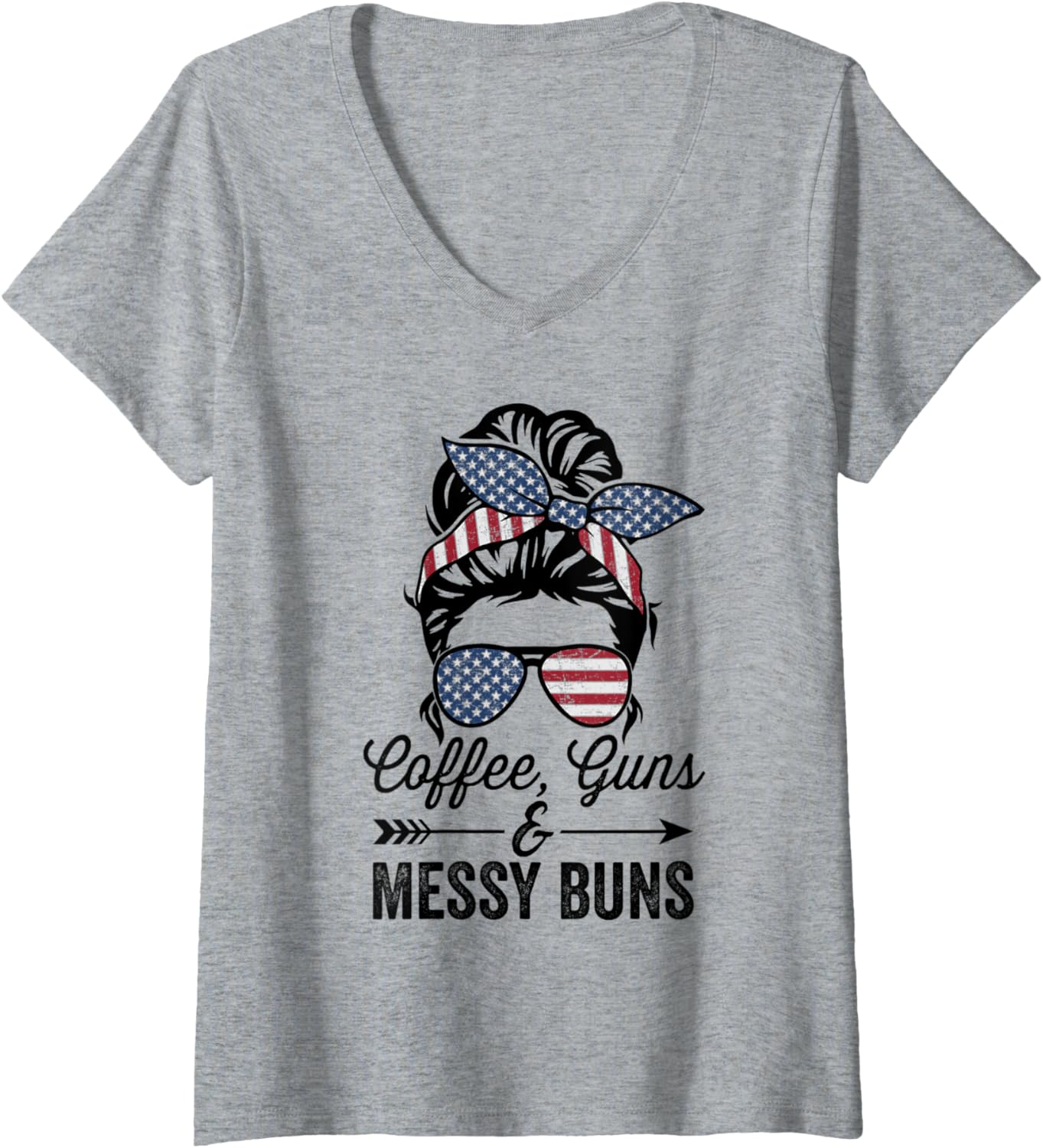 Womens Coffee Guns Messy Buns Funny Pro Gun American Womens V Neck