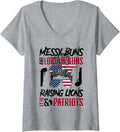 Womens Messy Buns Loaded Guns Raising Lions Patriots V Neck