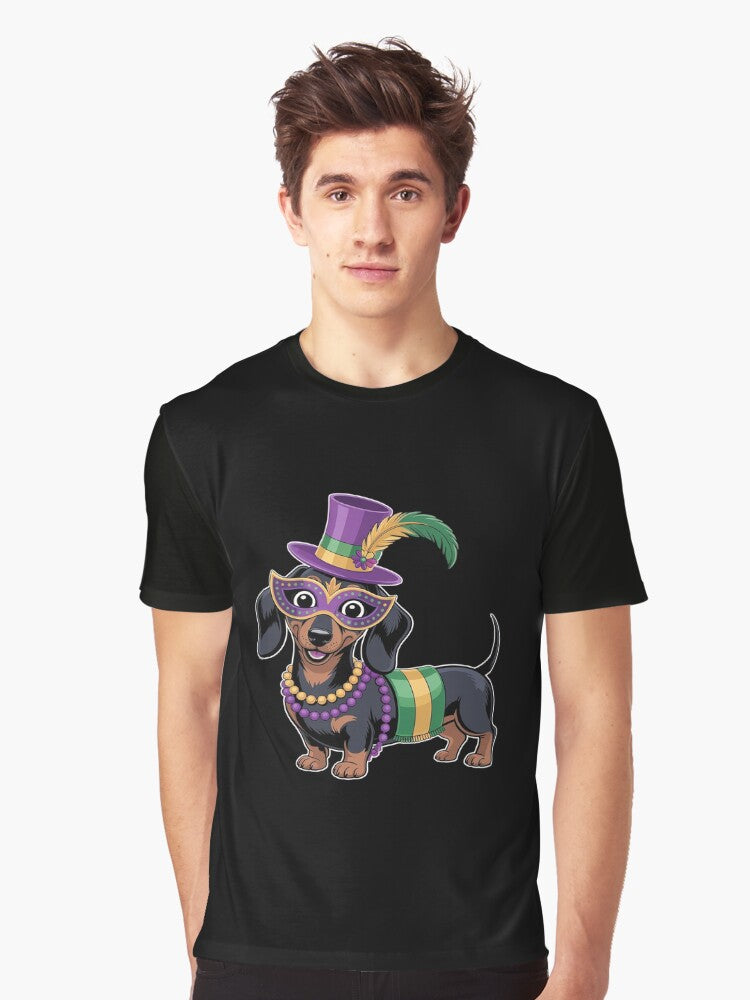 Mardi Gras Dog Costume Mardi Gras Mask Dachshund Graphic T Shirt T Shirt Premium Print