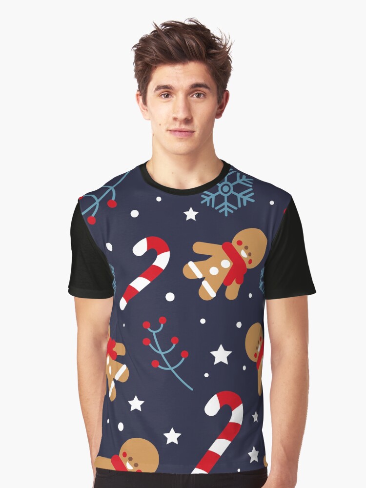 Gingerbread Christmas and Candy Canes- Christmas Pattern Midnight Blue Graphic T-Shirt | Premium Unisex T-Shirt, Trending Graphic Tee