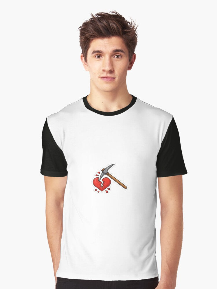 Breaking Hearts and Rocks – Pickaxe Heart Sticker Graphic T-Shirt