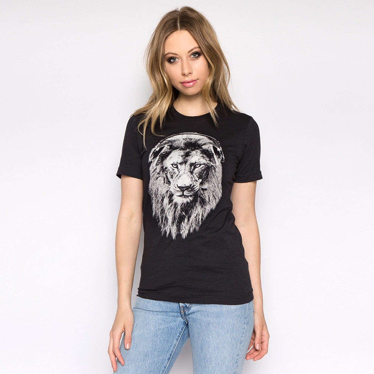 Lion Graphic Tee: Women's Tri-Blend Animal Print T-Shirt