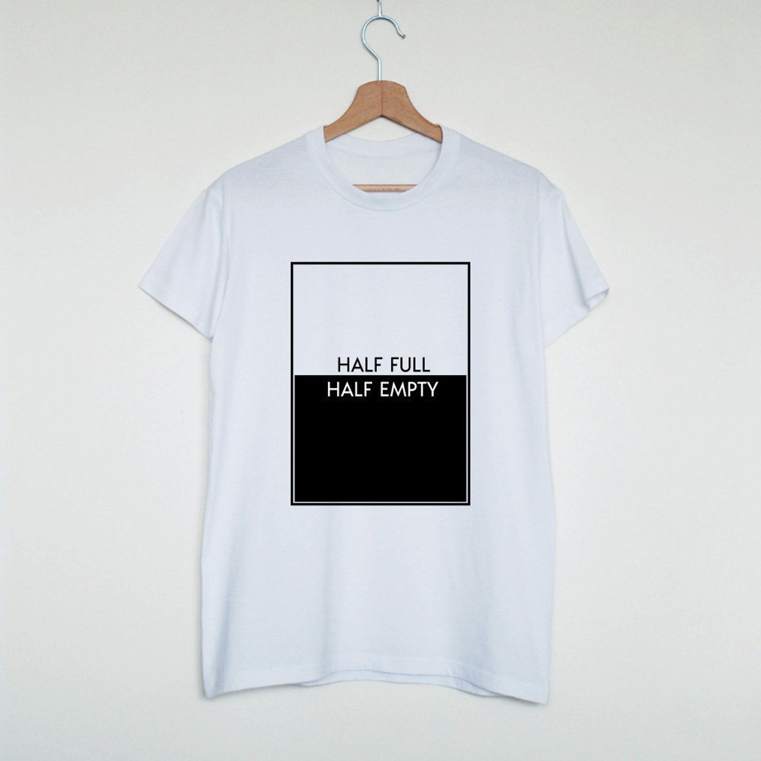 Funny artsy tee, Half full half empty T-shirt, minimalist stylish symbolic statement inspiring motivating gift