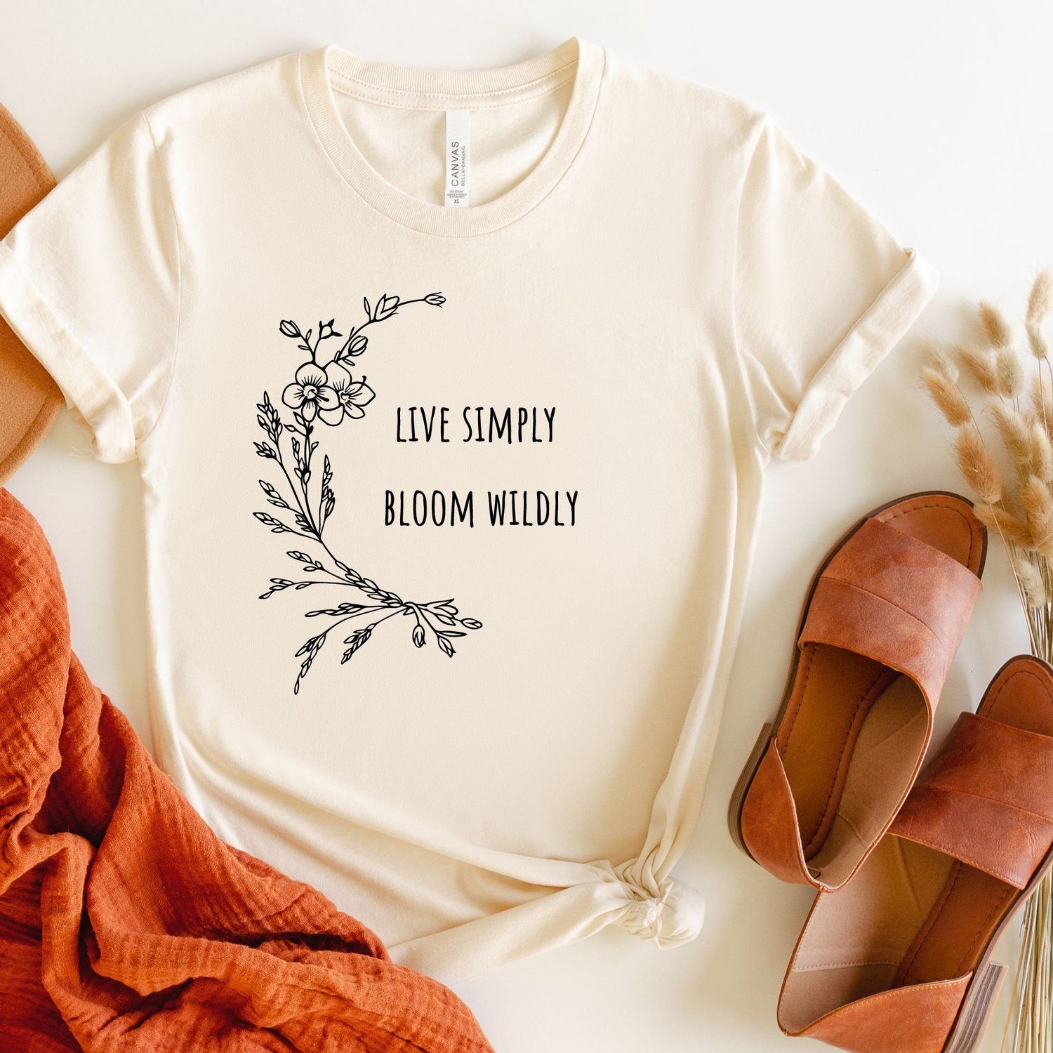Live Simply Bloom Wildly T-Shirt, Boho Floral Shirt, Boho T-Shirt, Minimalist T-Shirt