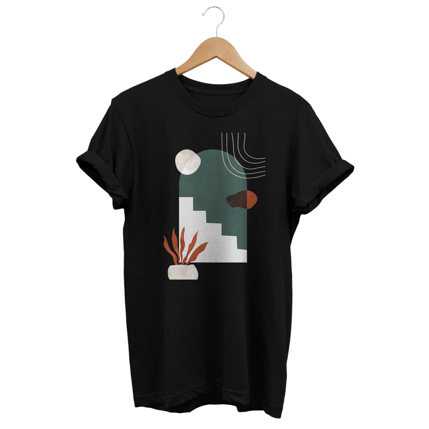 Minimalist Stairs T-shirt, Artsy Abstract Graphic Tee, Geometric Modern Art Artistic Clothing, Boho Gifts