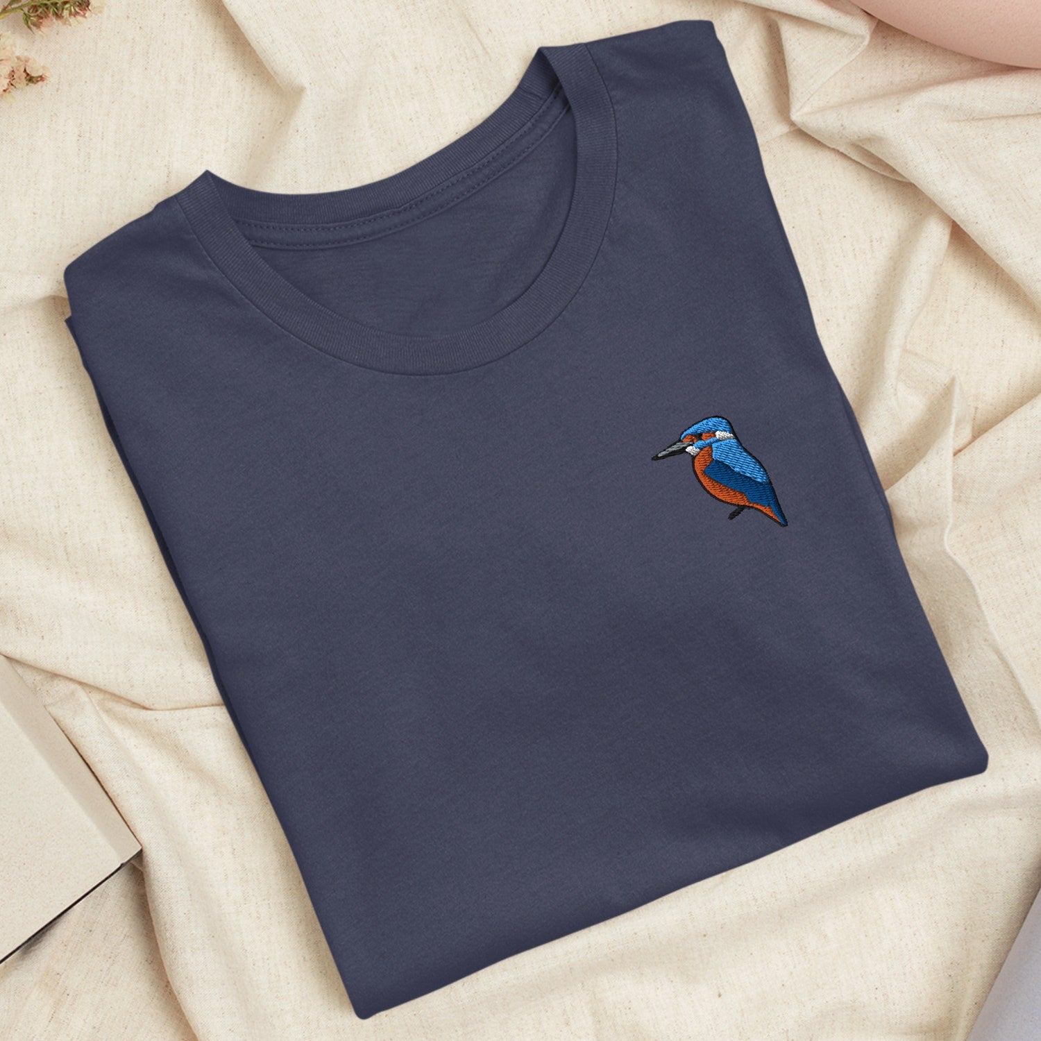 Kingfisher Bird Embroidered T-Shirt, Lightweight Cotton Unisex Fit