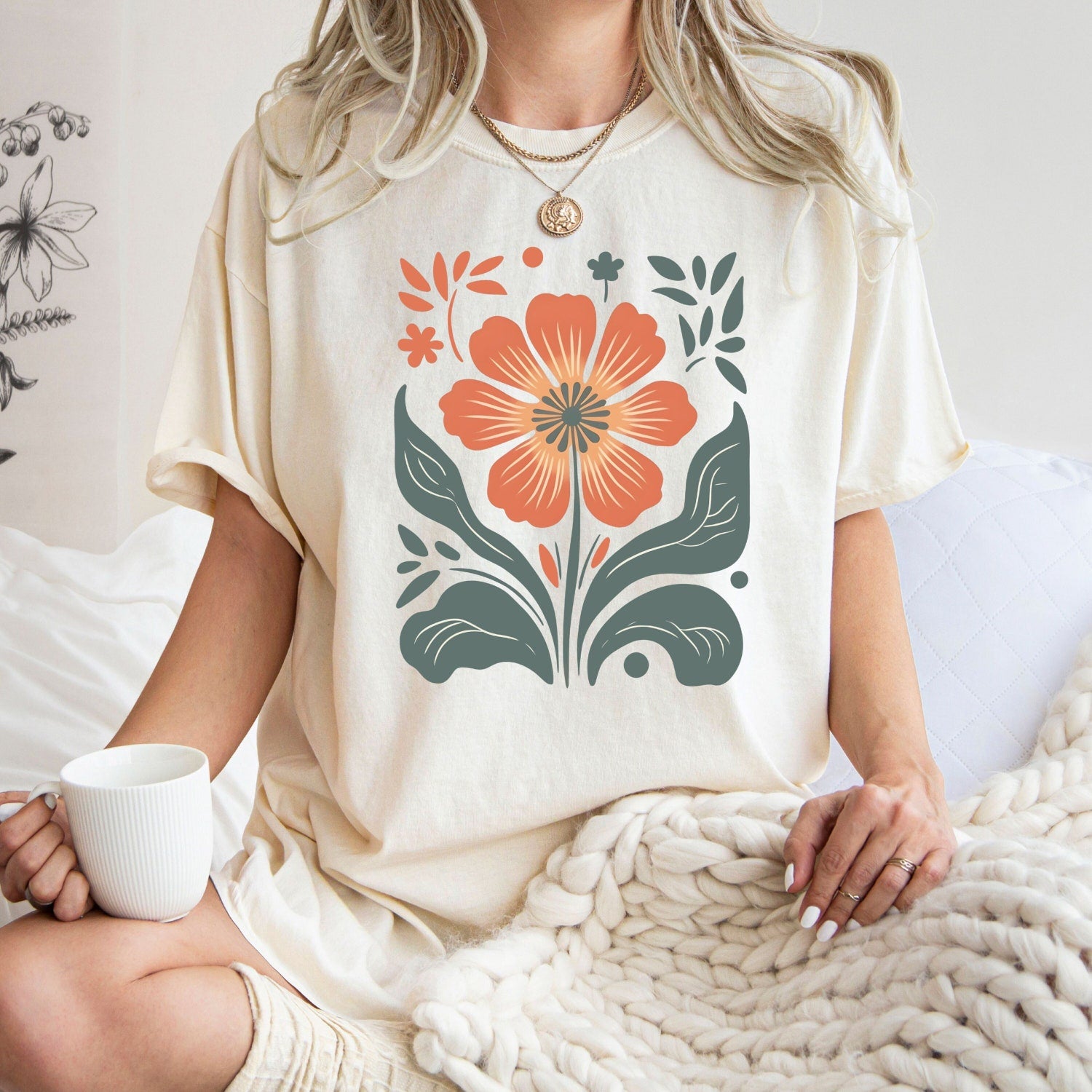 Autumn Flower Shirt, Flower T Shirt, Retro Floral Vintage Plant Lover Gift for Grandma