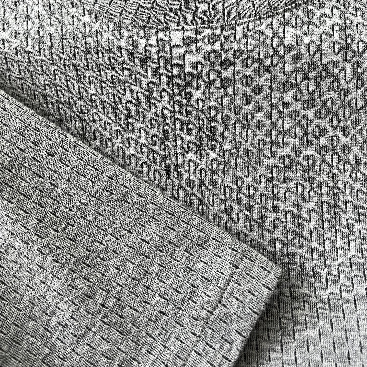 Gray Cotton Embossed Striped Basic T-Shirt