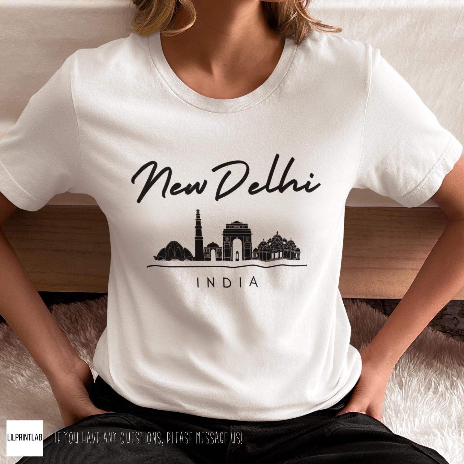 India Minimalist T-shirt, New Delhi Skyline Tee, Travel Souvenir Tourism Wanderlust Top