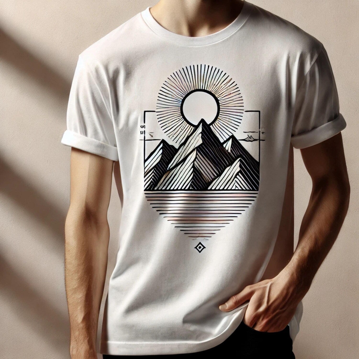 Minimalist Mountain T-Shirt, Aesthetic Line Art Graphic Tee, Nature-Inspired Shirt, Unisex Casual T-Shirt