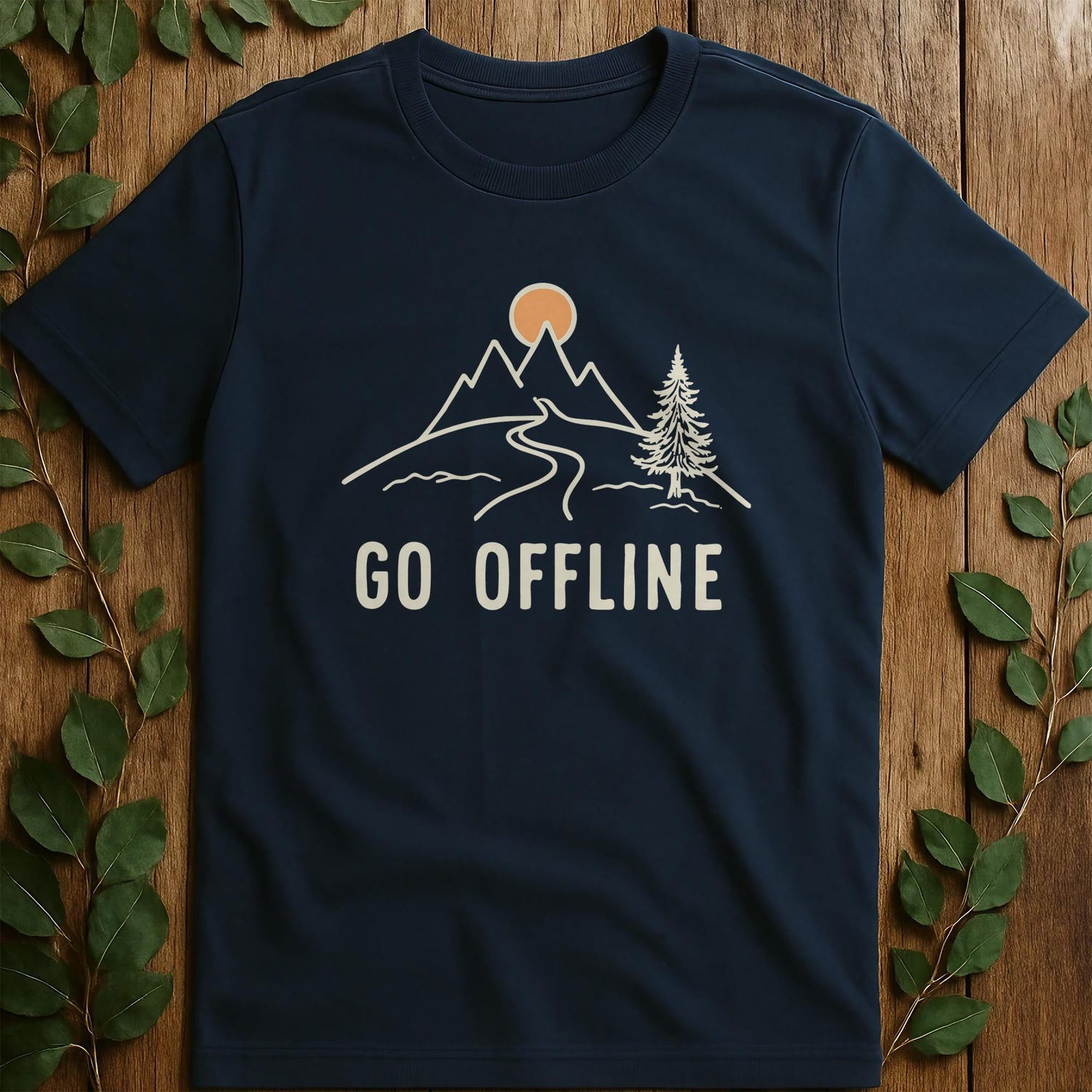 Go Offline T-Shirt, Minimalist Mountain Graphic, Unisex Adventure Tee