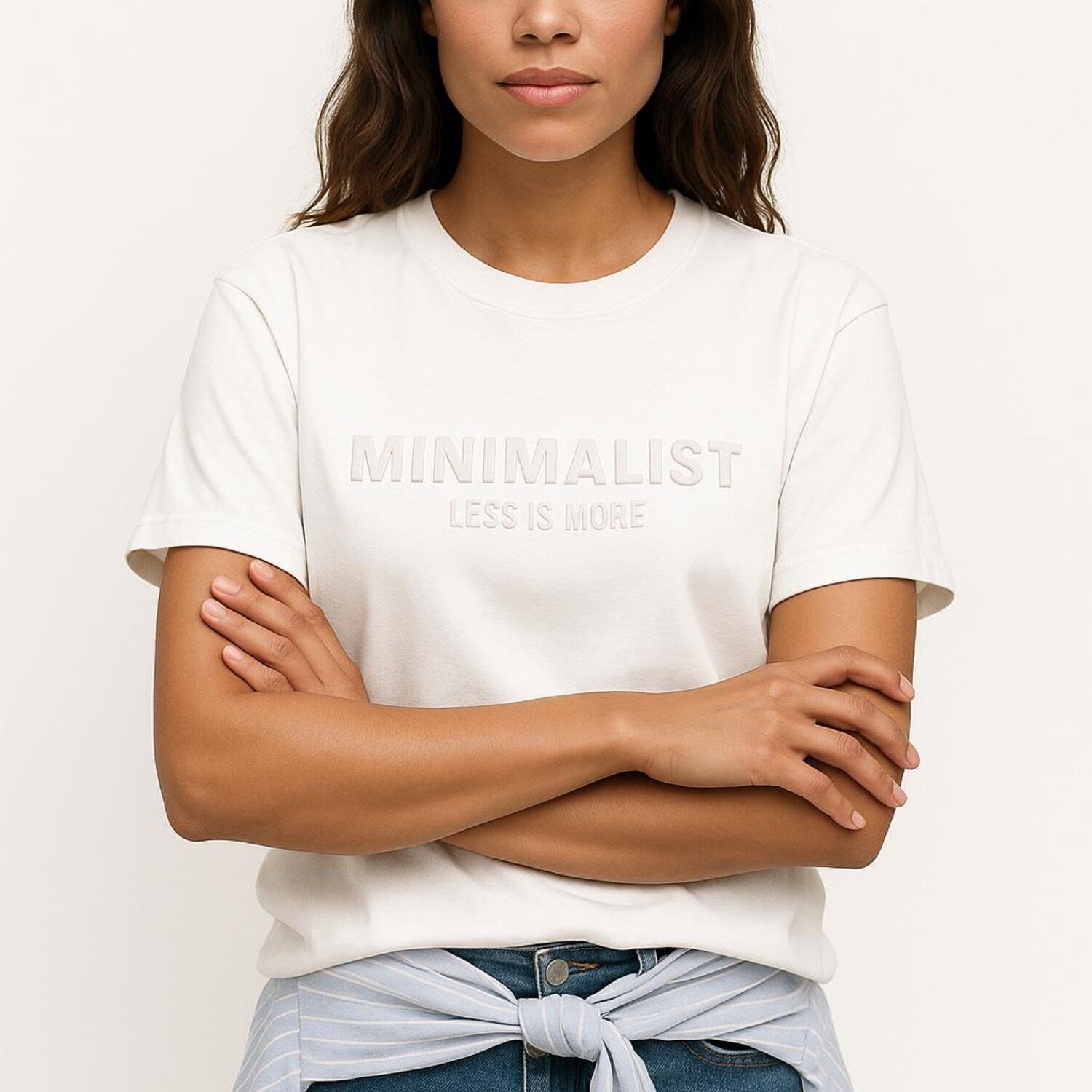 Minimalist 'Less is More' Graphic Tee - White 3D Print