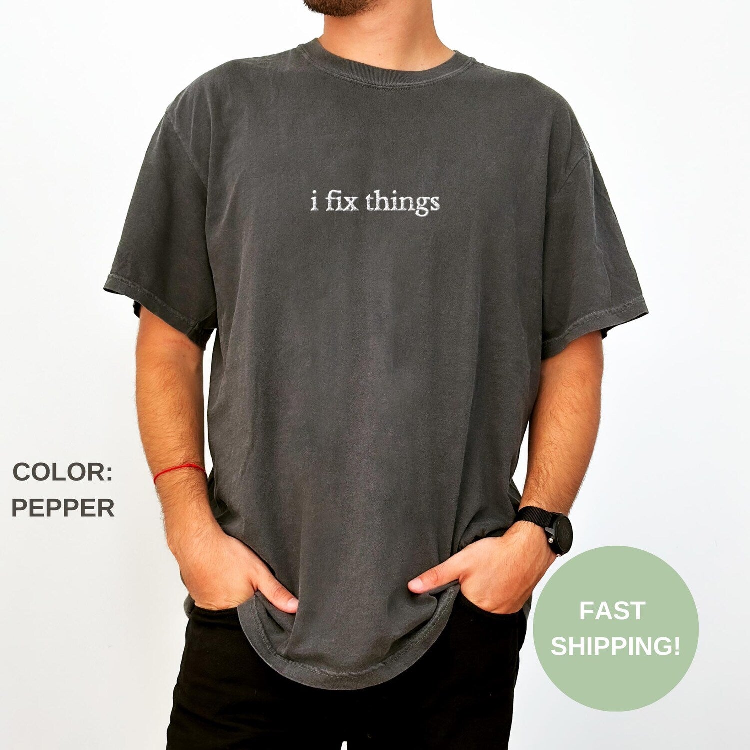 Minimalist 'I Fix Things' Embroidered T-Shirt: Funny Dad Gift