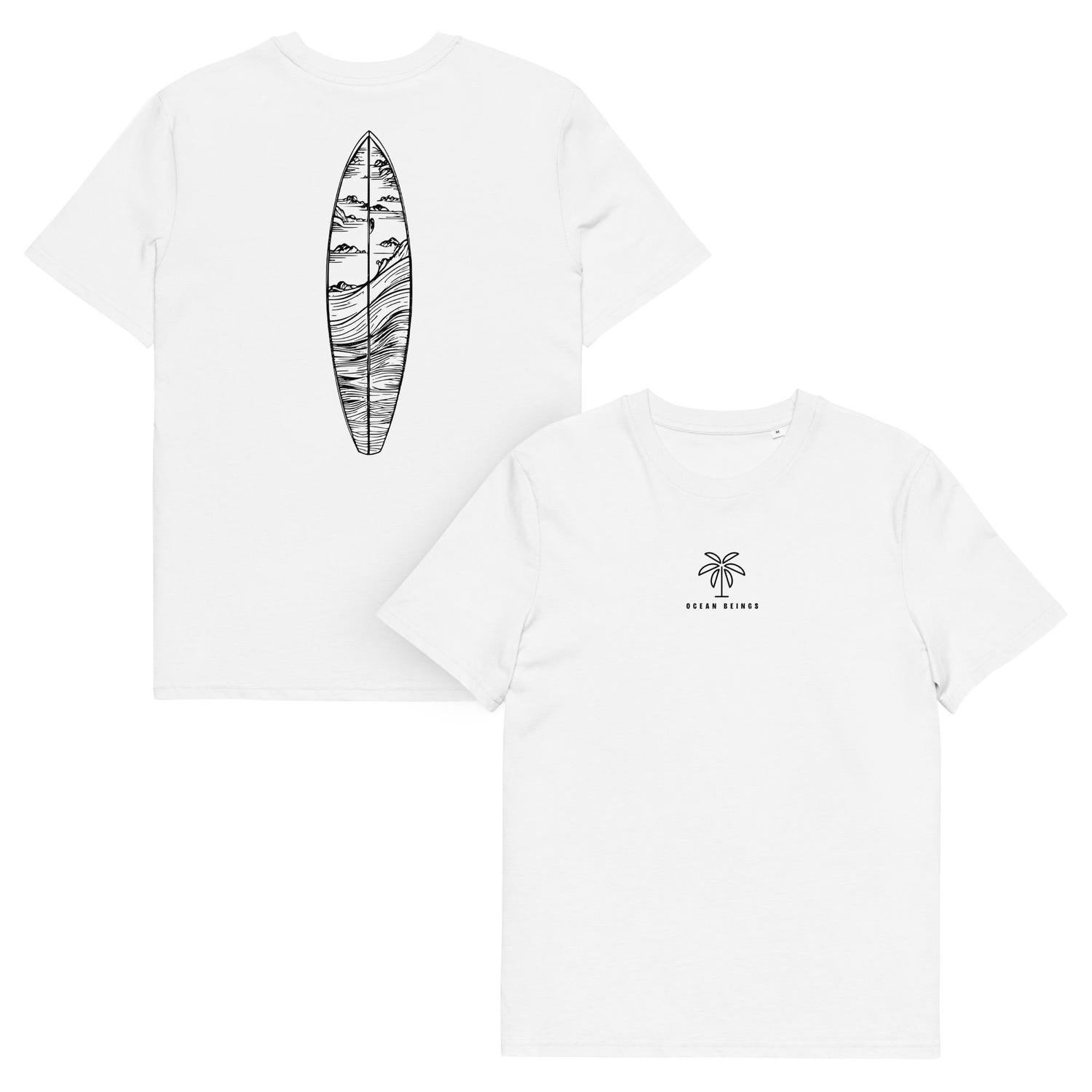 Minimalist Beach & Street Wear Surf T-Shirt, Organic Cotton Ocean Beings Logo Tee, Eco-Friendly Back Print