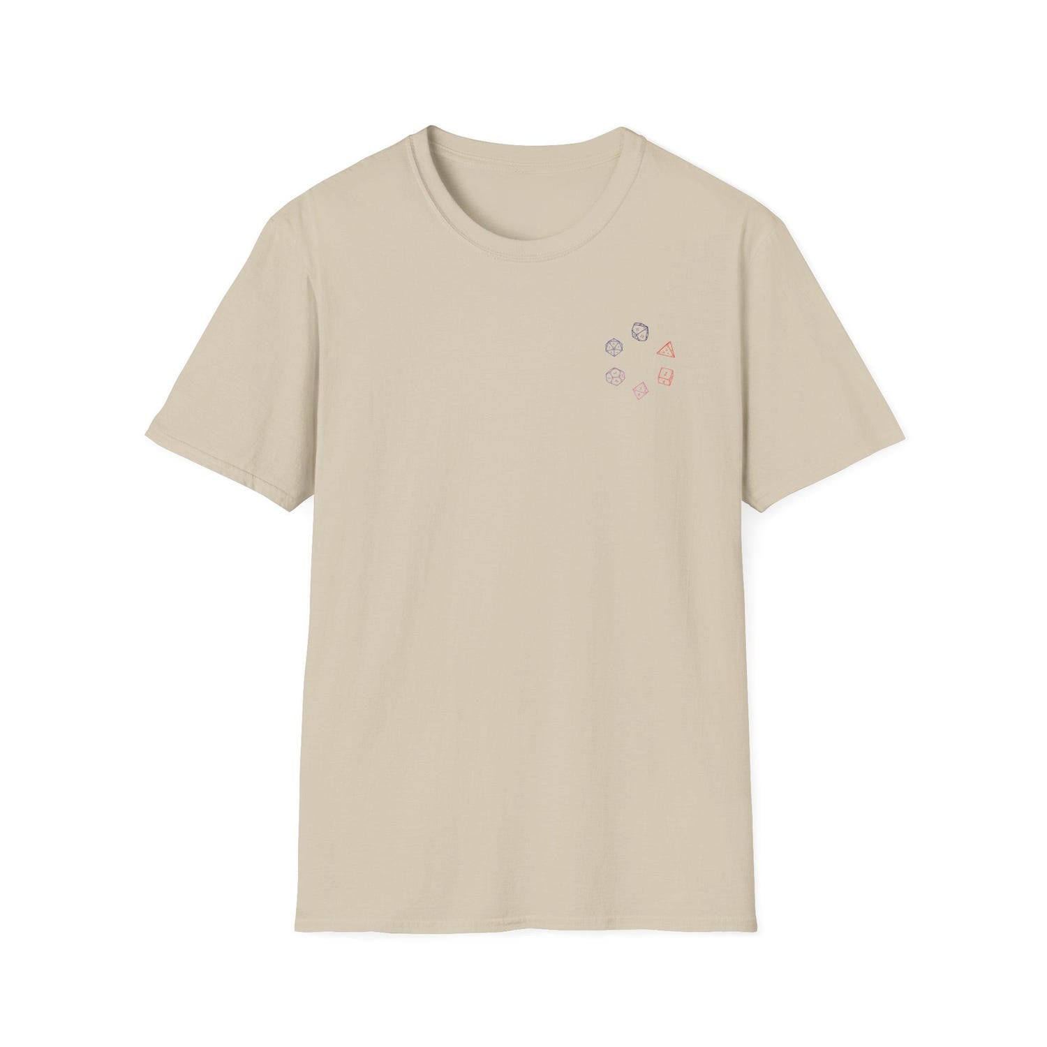 Minimalist D&D T-Shirt, Colorful Dice Graphic Print