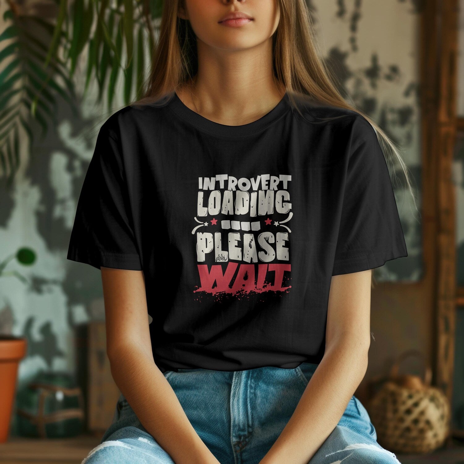 Introvert Loading... Please Wait. Funny Minimalist T-Shirt