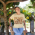 Peace Love Coffee Retro T-Shirt – 100% Cotton, Vintage Aesthetic, Coffee Lover Gift