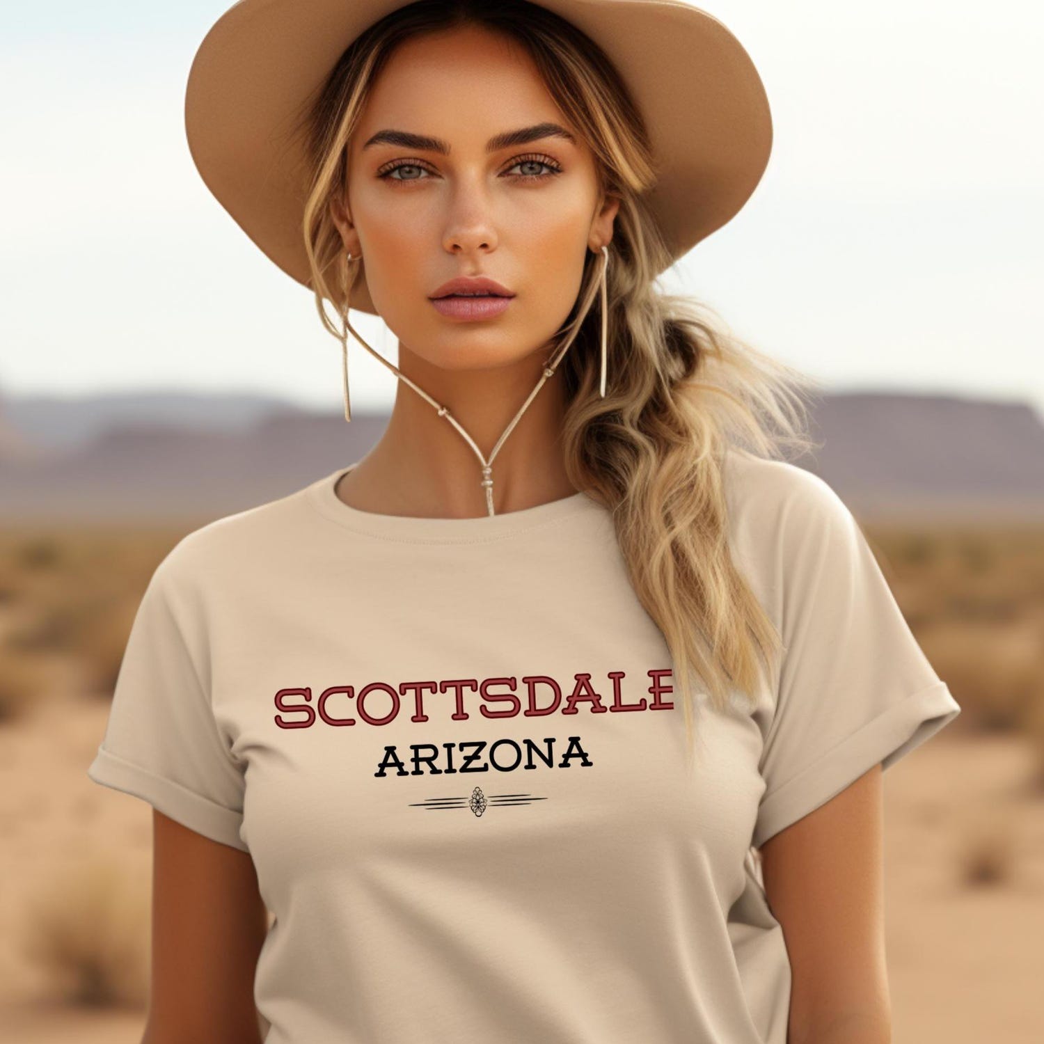 Scottsdale Minimalist T-shirt, Western Font Tee, Unisex Garment-Dyed Old West Style Clothing Arizona Souvenir Gift for Her