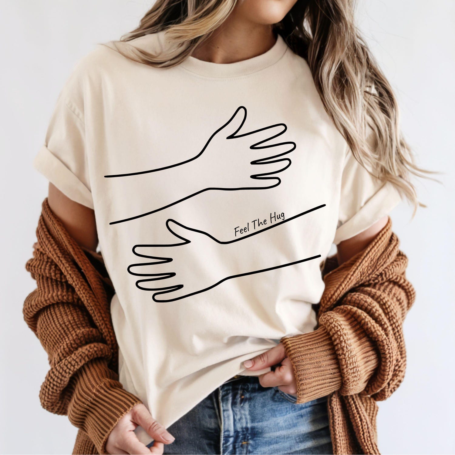 Feel The Hug Shirt: Comfort Colors Hand-Drawn Tee
