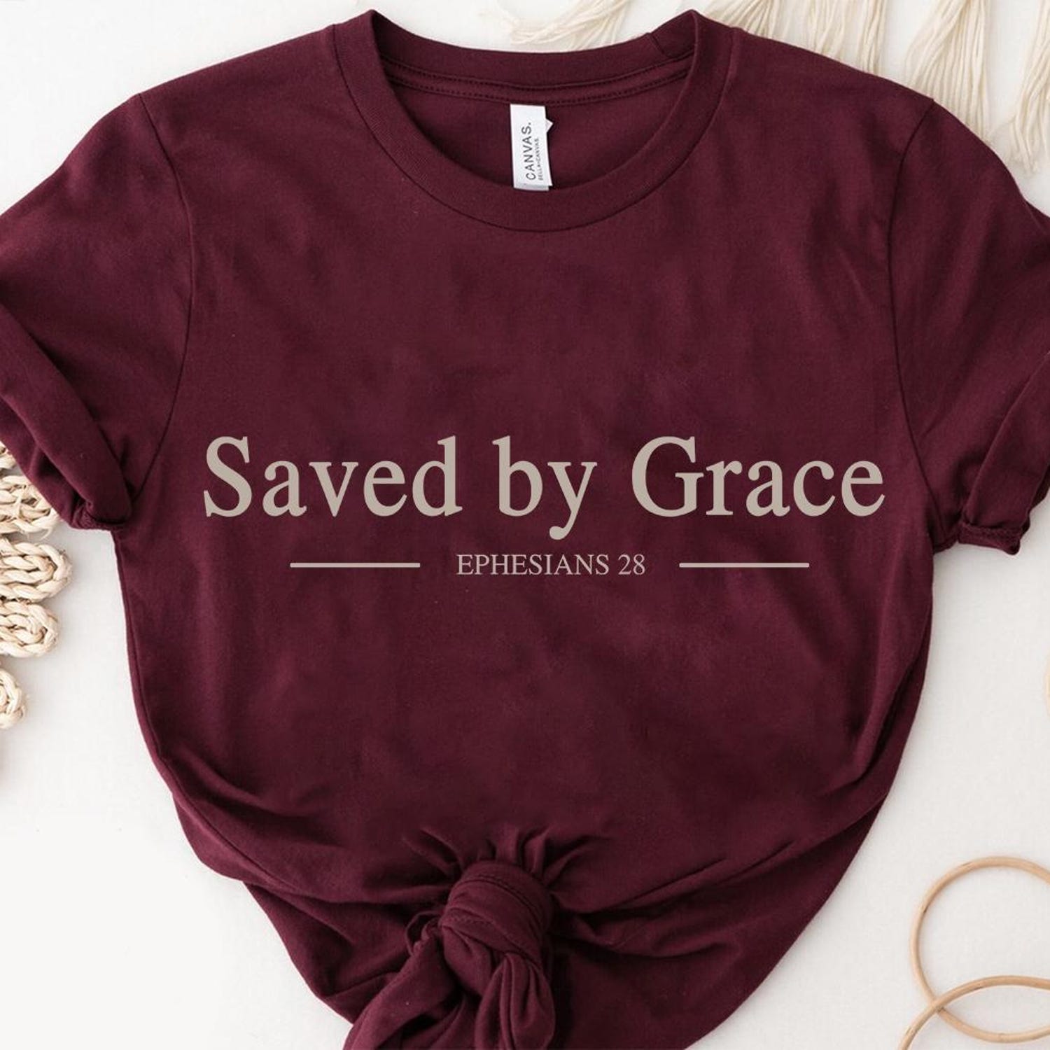 Saved by Grace Shirt – Ephesians 2:8 Bible Verse Tee – Christian Minimalist T-Shirt – Faith-Based Inspirational Scripture Top