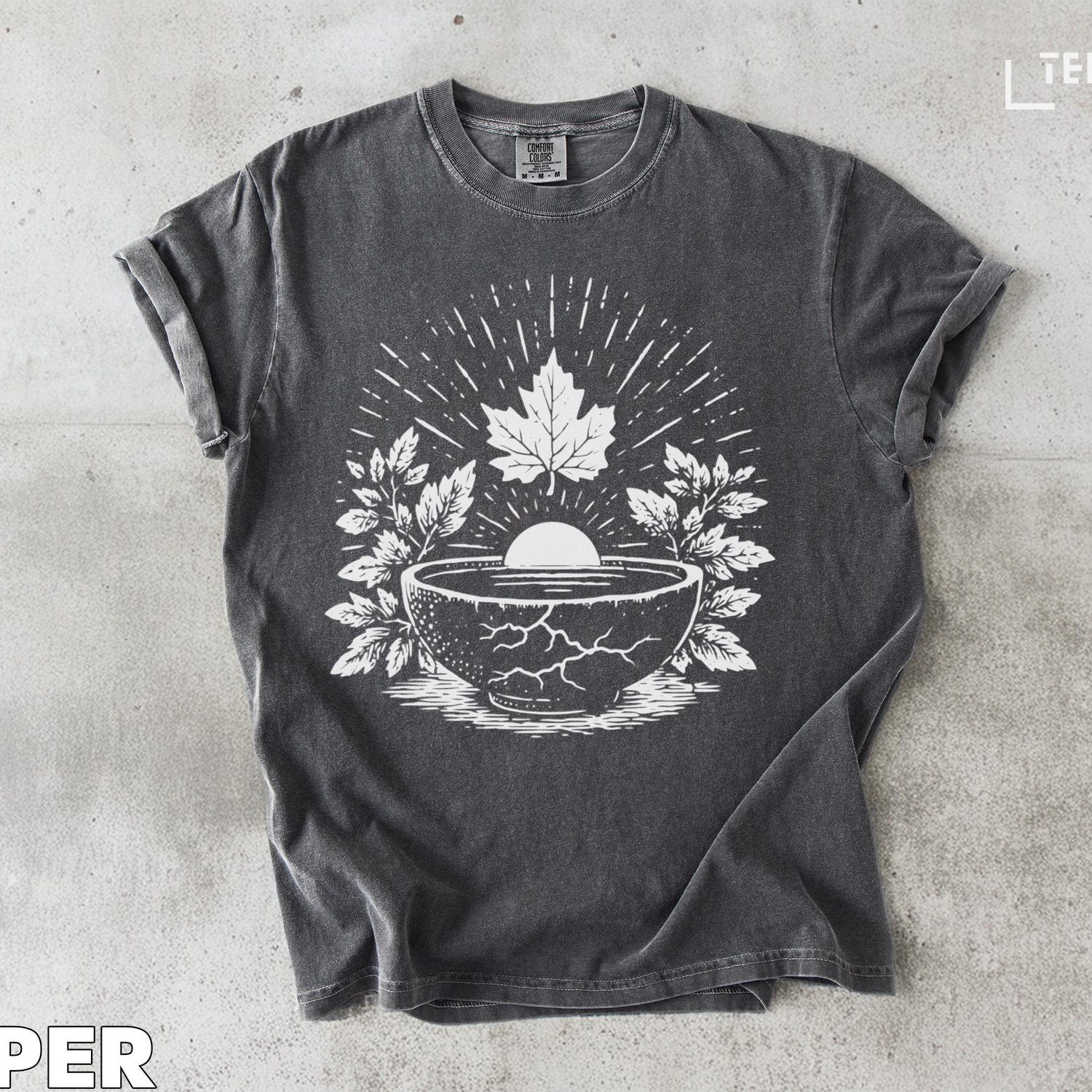Maple Leaf T-Shirt, Sunrise Over Water Minimalist Graphic Tee