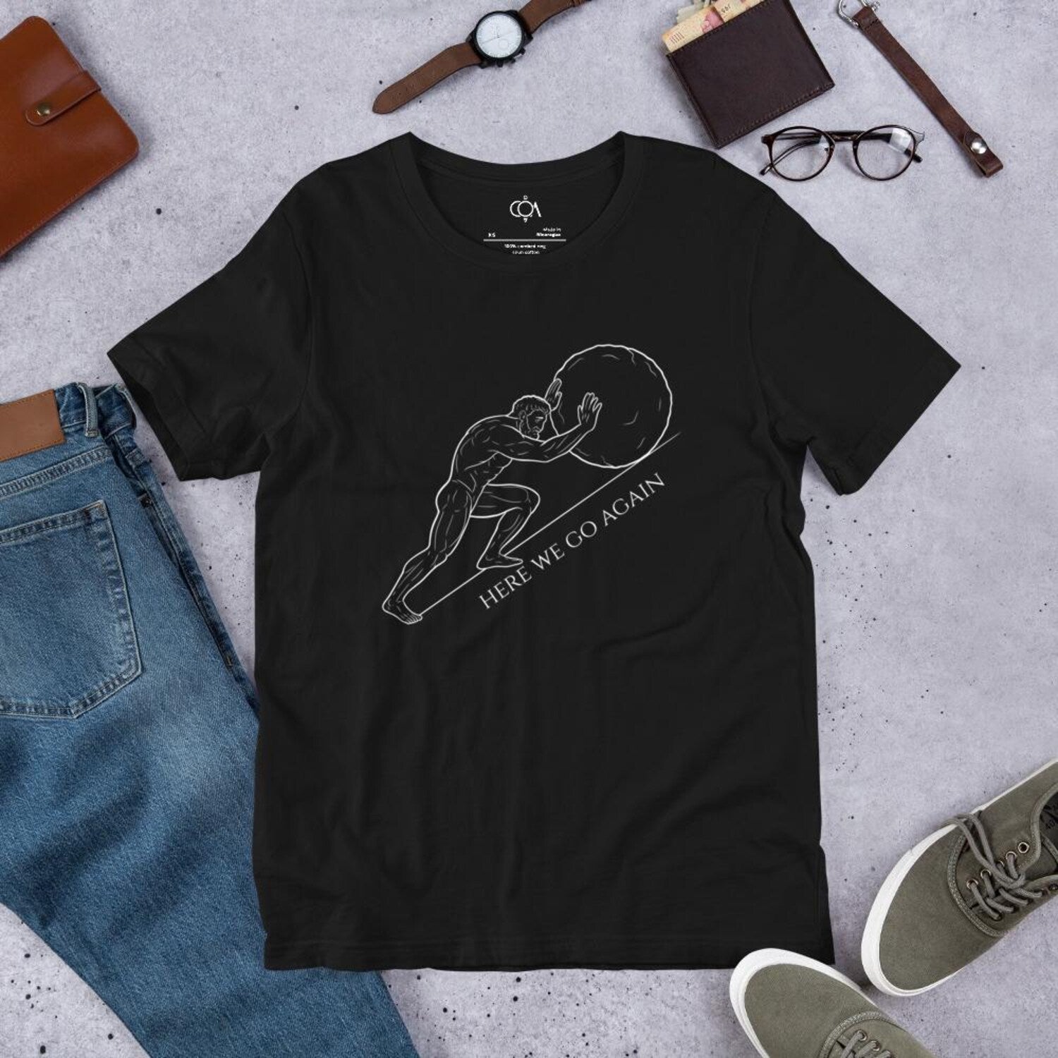 Minimalist Sisyphus T-Shirt, Stoic Philosophy Graphic Tee, Modern Line Art Greek Mythology Inspiration Unisex