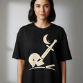 Minimalist Fallen Warrior Sword Top, Helmet Graphic Tee, Fantasy Battle Symbol Shirt