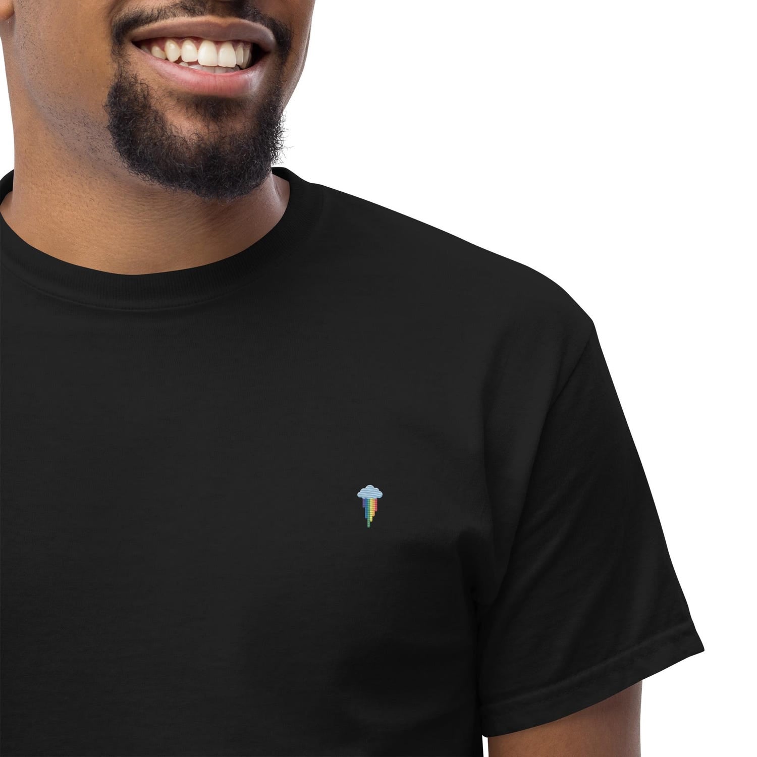 Unisex classic tee embroidery rainbow cloud minimal design