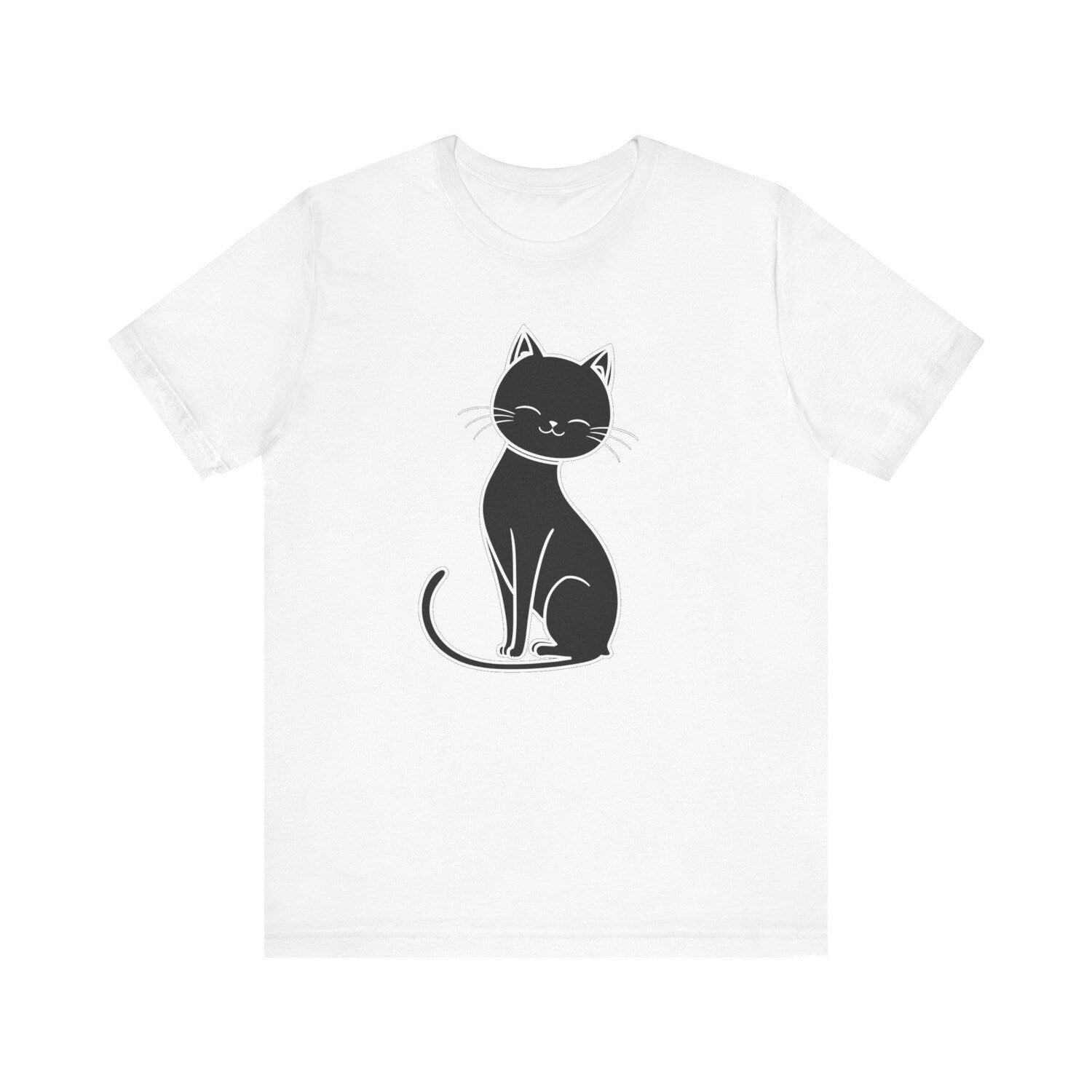 Minimalist Black Cat T-Shirt Cute Line Art Kitty Tee for Cat Lovers, Simple Modern Design　Unisex Jersey Short Sleeve Tee