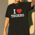 I Love Techno Unisex Tee, Music Lover Shirt, Festival Shirt, Vintage Style Tee, Rave T-shirt, Rave Outfit, EDM Shirt, Party Outfit