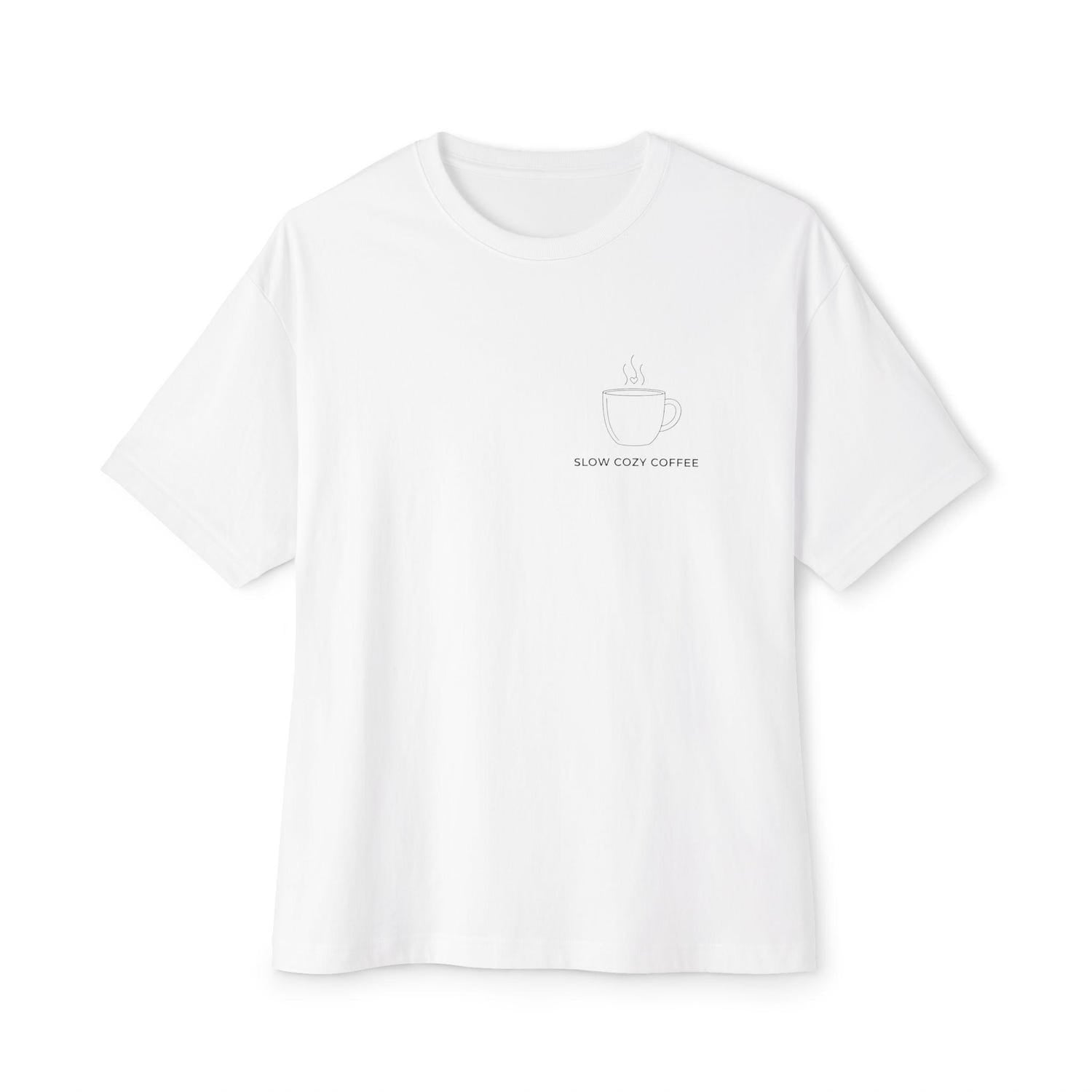 Slow Cozy Coffee Oversized T-Shirt - Minimalist Aesthetic Boxy Tee, Cozy Lifestyle Shirt for Coffee Lovers