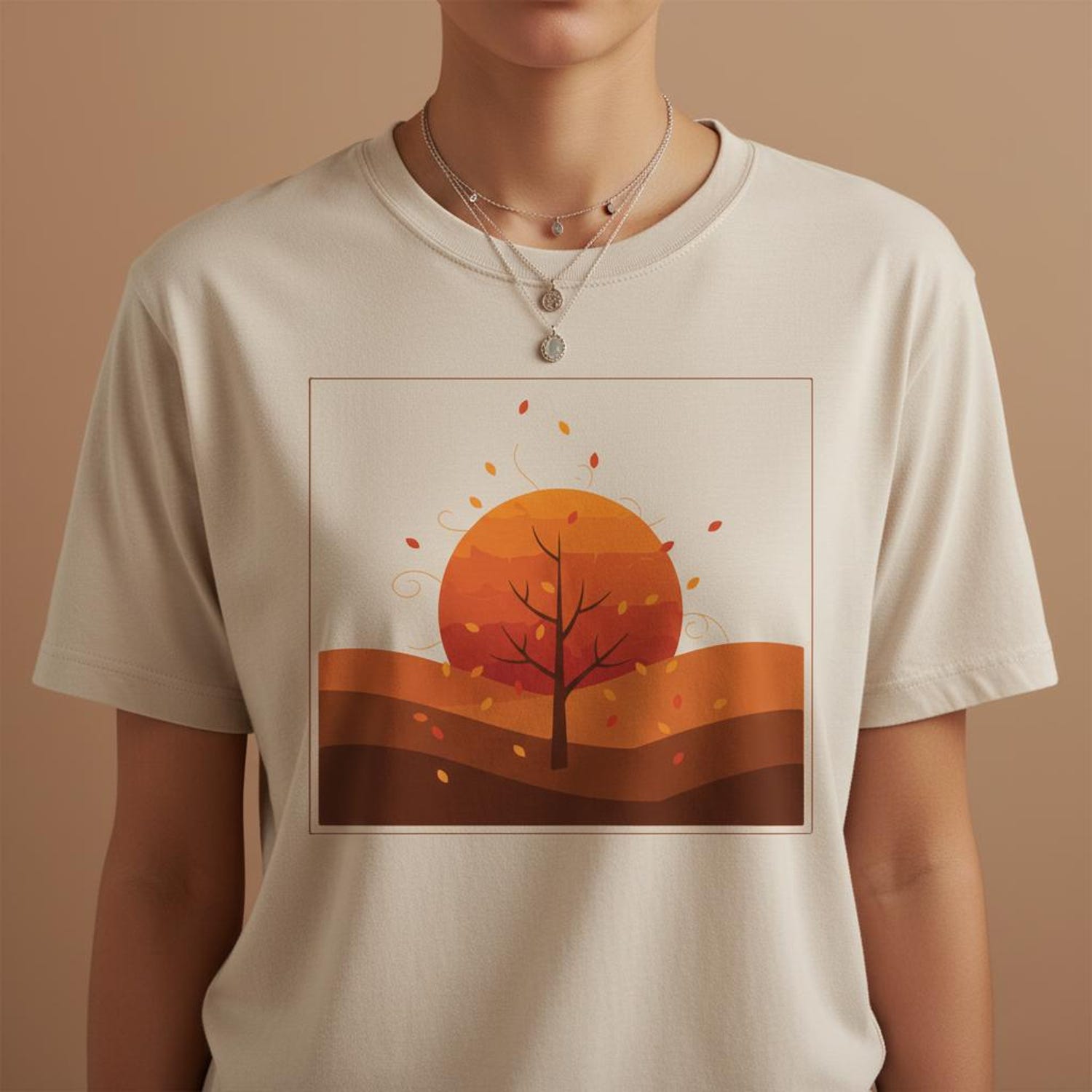 Minimalist T-Shirt: Abstract Autumn Sunset Design, Cozy Fall Vibes (Digital Download)