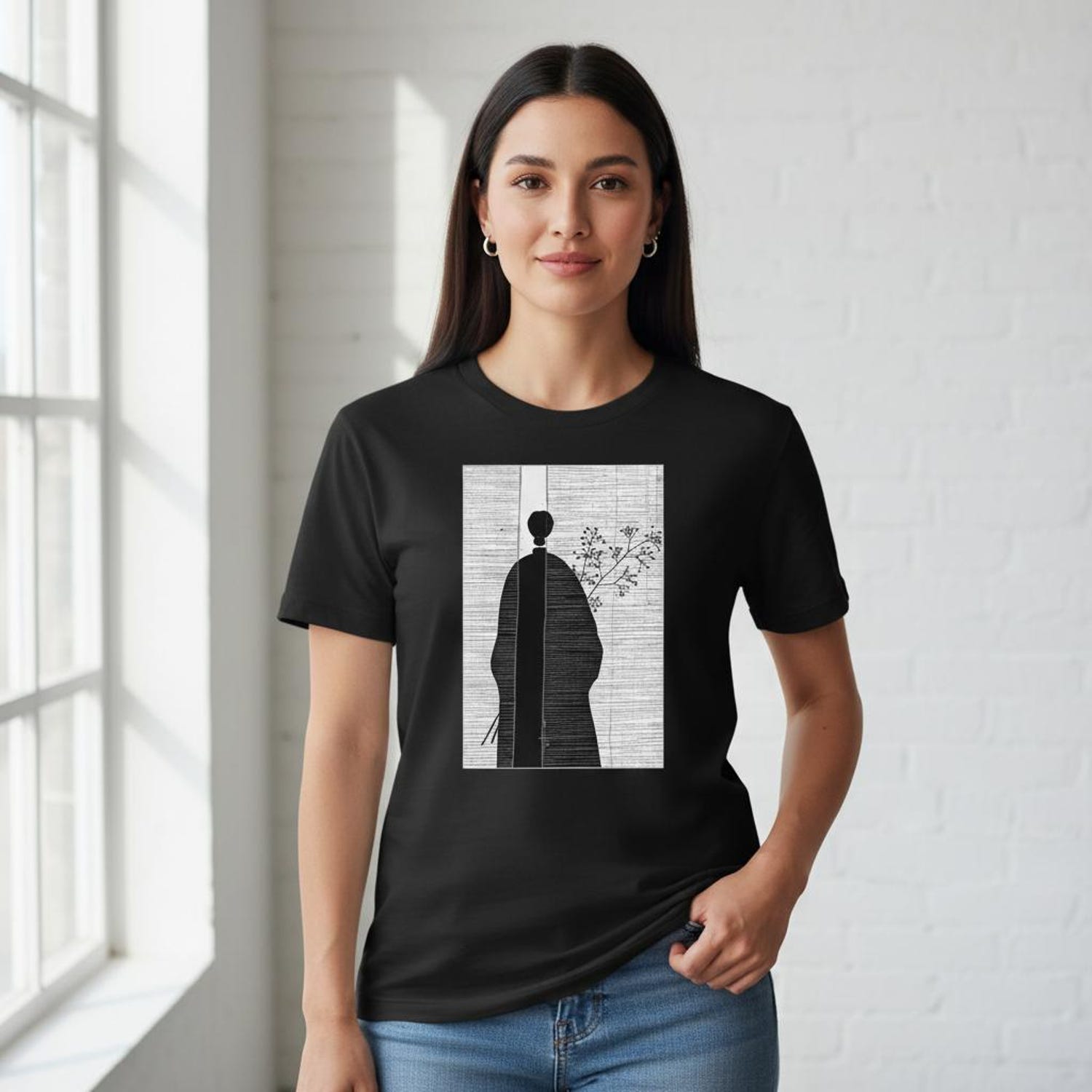 Japanese Aesthetic Unisex Shirt, Modern Minimal Art Print, Abstract Black and White Tee