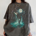 Orca Midnight Vintage Style Graphic Shirt, Retro Ocean Orca Shirt, Moonlight Ocean Lightning Tee, 90s Marine Life Graphic Top