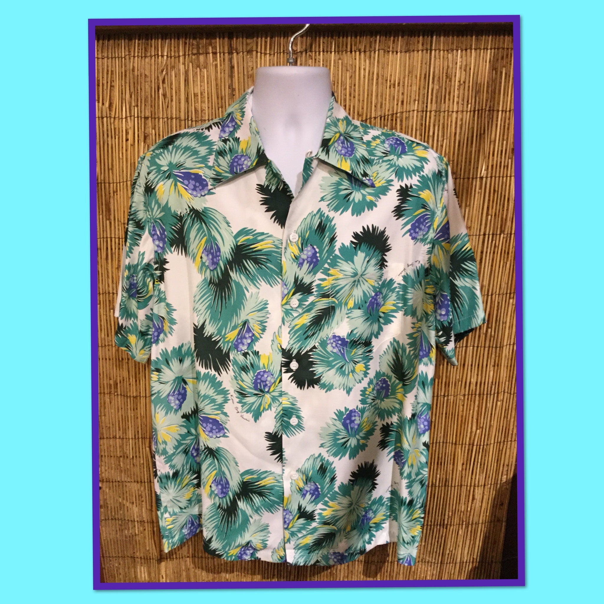 1940s Reproduction rayon Hawaiian Kona Bay Hawaiian shirt Currently available in size large only Graphic Tee – Premium Graphic · Great Gift For Fans