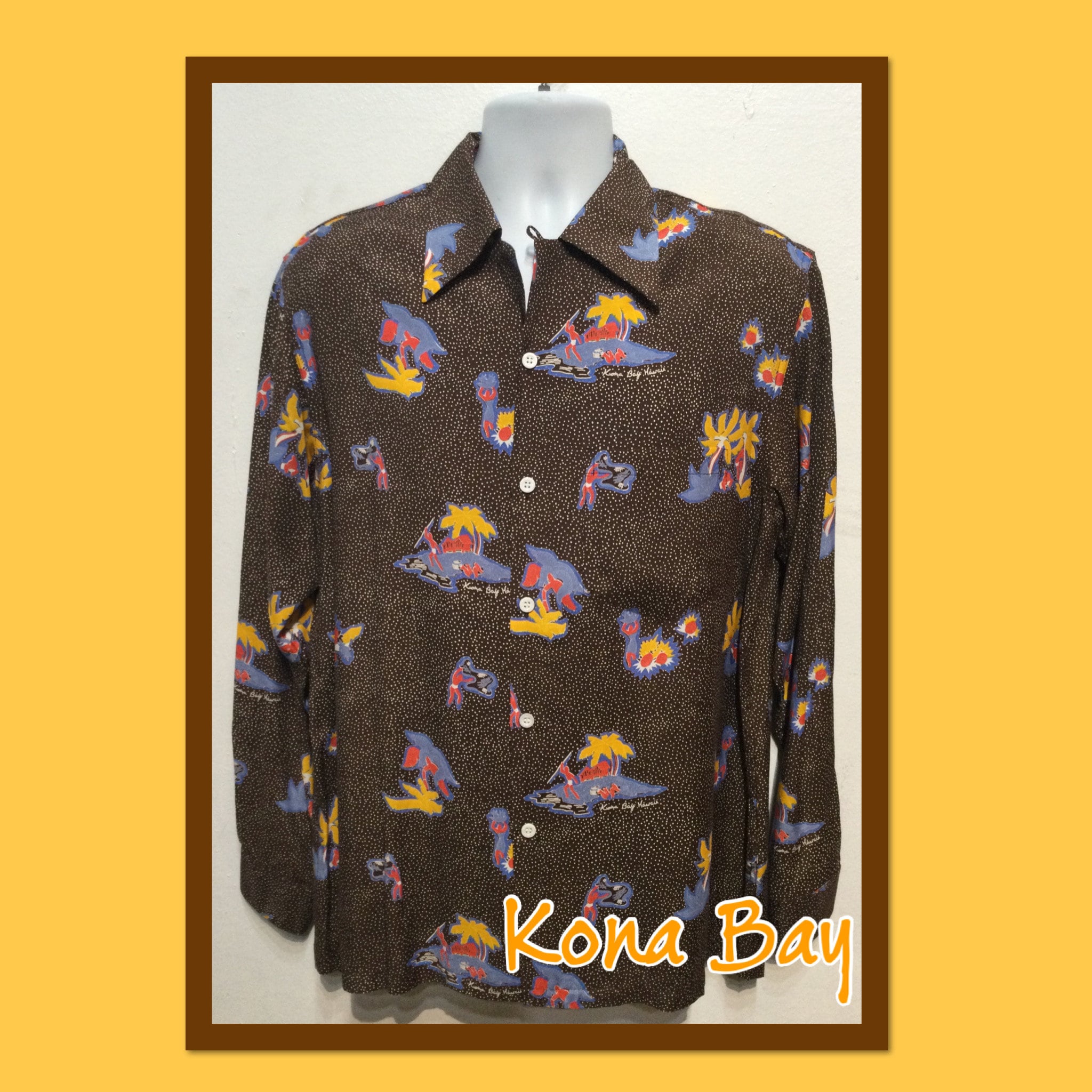 1940s vintage reproduction by Kona Bay rayon long sleeve Hawaiian shirt Size large Graphic Tee – Soft Feel · Trending Graphic Apparel